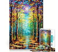 Colorful Forest Painting with Swirling Sky Jigsaw Puzzles 1000 Piece for Adults Brain Exercise Cozy Fun Family Game Furniture Decor (38x52cm)