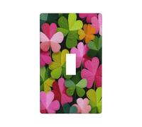 Colorful Four-Leaf Clovers in Pink Neon Green Light Switch Cover Decorative Single Toggle 1 Gang Wall Plate for Kitchen Farmhouse Bedroom Bathroom Art Decor