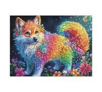 Colorful Fox 500 Piece Premium Jigsaw Puzzle Canine Rainbow Bloom Adult Jigsaws Brain Training Hobby Home Decor Winter Gift Unique Shaped Creativity & Gift Giving 500 PCS
