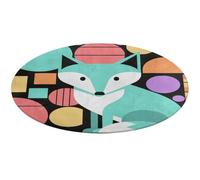 Colorful Fox Art Round Area Rug Non Slip Backing Doormat Water Absorbent Plush Throw Low-Pile Non-Slip Floor Mat Carpet for Living Room Bedroom Entryway Nursery Room 80 * 80cm