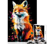 Colorful Fox Portrait on Black Background Teenager Jigsaw Puzzles 1000 Pieces Enhance Mindful Thinking And Focus Relaxing Stress Relief Game (38x26cm)