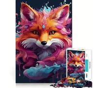 Colorful Fox Portrait with Watercolor Effects 1000-piece Jigsaw Puzzles Stress Relief Play High Def Print Family Enjoyable Birthday Present (38x26cm)