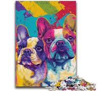 Colorful French Bulldog 1000 Pieces Jigsaw Puzzle For Adults Teens,Learning Educational Toy for Is Ideal As A Gift for The Whole Family (38x26cm)