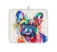 Colorful French Bulldog Dogs Microfibre Dish Drying Mat - 45 x 40 cm Absorbent Drying Mat Coffee Machine Mat Dishes Rack Mat Countertop Protector Mat