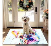 Colorful French Bulldog Watercolor Door Mat - Non-Slip Absorbent Pet Rug for Front Door Decor