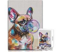 Colorful French Bulldog with Bubble Art Hard Jigsaw Puzzle for Adults 1000 Pieces Educational Mind Challenge Game Unique Gift with Sentimental Value Size 50x75cm