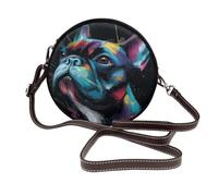 Colorful French Bulldog Women Round Crossbody Bags Leather Sling Bag Purse