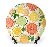 Colorful Fresh Ripe Citrus Fruits Orange Grapefruit and Lemon Ceramic Decorative Plates for Display Ornaments with Stand for Kitchen Home Decor 7inch