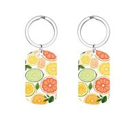 Colorful Fresh Ripe Citrus Fruits Orange Grapefruit and Lemon Personalized Metal Key Tags with Labels Keychain Stainless Steel Key Rings Signs
