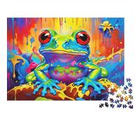 Colorful Frog Art 1000 Pieces Jigsaw Puzzles for Adults & Children, Recycled Cardboard, Non-Reflective, Rainbow Frog on Lily Pad, Stress Relief Fun, Great Gift Idea for Home Decor 38x26cm/1000pcs