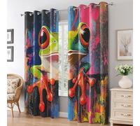 Colorful Frog Blackout Curtains for Living Room Bedroom, Graffiti Animal Street Art Eyelet Thermal Window Treatments 90 Drop - 2 Panels 66 x 90 Inch, Home Decor pw&38