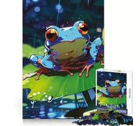 Colorful Frog on Lily Pad in Rain Puzzles for Adults 1000 Puzzles Clear Logic Tight Joint Fun Activity Christmas Idea (38x52cm)