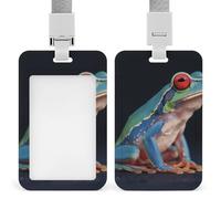 Colorful Frog Retractable ID Badge Holder with Lanyard - Vertical Badge Reel,Keychain Clip,Name Tag Id Card Holder Protector for Nurse Officer Teacher Security Staff Women Men