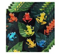 Colorful Frogs Green Leave Cloth Napkins Set of 4, Dinner Napkins Cloth 50 x 50 cm, Soft & Comfortable Reusable Napkin for Party Wedding Napkins
