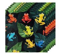 Colorful Frogs Green Leave Cloth Napkins Set of 6, Dinner Napkins Cloth 50 x 50 cm, Soft & Comfortable Reusable Napkin for Party Wedding Napkins