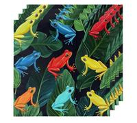 Colorful Frogs Tropical Leave Cloth Napkins Set of 4, Dinner Napkins Cloth 50 x 50 cm, Soft & Comfortable Reusable Napkin for Party Wedding Napkins