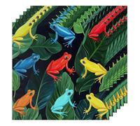 Colorful Frogs Tropical Leave Cloth Napkins Set of 6, Dinner Napkins Cloth 50 x 50 cm, Soft & Comfortable Reusable Napkin for Party Wedding Napkins