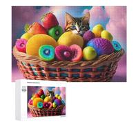 Colorful Fruit Basket with Cat Jigsaw Puzzle, 1000 PCS, Indoor Activity for The Home, Classic Jigsaw Entertainment for The Home, for Family Fun
