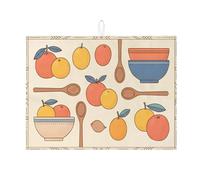 Colorful Fruit Dish Drying Mats for Kitchen Counter, Citrus Pattern Absorbent Dish Drainer Mat, Modern Microfiber Drying Pad for Coffee Bar Protector 18x24 Inch