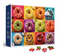 Colorful Fruit Donut 500 Piece Jigsaw Puzzle for Adults, Vibrant Dessert Collage with Strawberry, Citrus, Kiwi, Berries, Coconut, Cherries, Grapes and Bright Color Blocks, Finished Size 20.5 x 15 in
