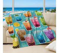 Colorful Fruit Drink Pearl Printed Flannel Blanket, Refreshing Cartoon Style Super Soft Throw Blanket for Kids Room Decor (03,75x100cm)