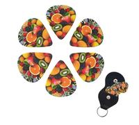 Colorful Fruit Guitar Picks 6 Pack, 0.96mm Thickness Celluloid Bass Pick with Leather Guitar Pick Holder Keychain Abstract Art Pics Plectrum for Acoustic Electric Guitar, Ukulele, Bass