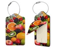 Colorful Fruit Luggage Tag 1PCS PU Leather Suitcase Tags Identifiers Travel Tags with Privacy Protection and Stainless Steel Loop Luggage Bag Tag for Women Men