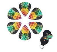 Colorful Fruit Pineapple Guitar Picks 6 Pack, 0.46mm Thickness Celluloid Bass Pick with Leather Guitar Pick Holder Keychain Abstract Art Pics Plectrum for Acoustic Electric Guitar, Ukulele, Bass
