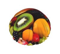 Colorful Fruit Shower Cap for Women Men, Adjustable Reusable Shower Bonnet Double Layer Waterproof Bath Caps, EVA Lining, Elastic Band Hair Cap for All Hair Lengths