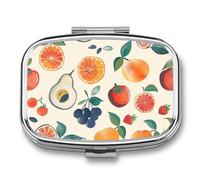 Colorful Fruits Pill Case Box with 2 Compartment Medicine Vitamin Organizer for Purse Pocket 5.5x4cm