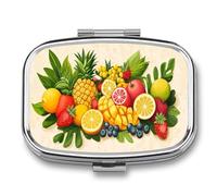 Colorful Fruits Strawberries Lemons Oranges Pill Box 2 Compartment Portable Medicine Pill Case Travel Pill Organizer for Pocket Purse