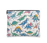 Colorful Fun Dinosaur Makeup Bag, Fanciful Dino Skeleton Pattern Cosmetic Travel Pouch for Women, Portable Canvas Zipper Organizer, White, 7x9 Inch, Dinosaur