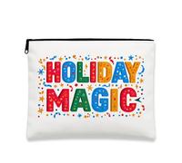 Colorful Fun Makeup Bag, Holiday Magic Decorative Cosmetic Travel Pouch for Women, Portable Small Canvas Zipper Organizer, Festive Skincare Toiletry Bag, White, 7x9 Inch, Holiday