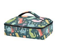 Colorful Funny Dinosaurs Seamless Pattern Reusable Insulated Pizza Bag, Waterproof Food Delivery Bag, with Handle Lid Leakproof Pizza Holder Tote for Hot or Cold Food