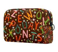 Colorful Funny English Letters Flowers Cosmetic Bag for Women, Travel Toiletries Bags Large Makeup Handy Pouch Organiser Bag with Zipper