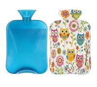 Colorful Funny Owls Hot Water Bottle with Cover, Cartoon Owl 2L Hot Water Bag for Pain Relief, Neck Soft and Shoulder, Hand Feet Warmer, Hot and Cold Compress for Adult Kids