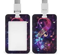 Colorful Galaxy Music Note Badge Holders with Push-Pull Slot&Lanyard Waterproof Plastic Vertical Work ID Card Holder Portable Travel Document Protector Detachable Card Protector