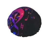 Colorful Galaxy Music Note Double Layered Shower Cap For Women Reusable Suitable For Bathing Spa