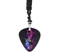 Colorful Galaxy Music Note Guitar Pick Necklace Exquisite Titanium Steel Personalized Necklaces Cool Pendant Necklaces Fashion Guitar Pick Holder Necklace Unique Gifts for Adult
