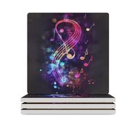 Colorful Galaxy Music Note Square Ceramic Stone Coaster Absorbent Drink Coaster with Cork Base Heat-Resistant Beverage Cup Mats for Hot Cold Drinks Bar Home Office Table Decor