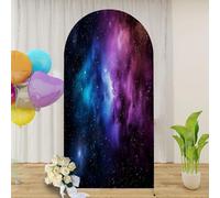 Colorful Galaxy Nebula Clouds Starlight 7.2FT Wedding Arch Cover Spandex Fitted Fabric Round Top Stretchy Backdrop Stand Covers for Wedding Birthday Party Decoration