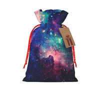 colorful Galaxy print Christmas bag, drawstring sack, with kraft paper label, lightweight and fashionable