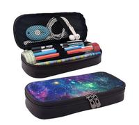 Colorful Galaxy Print Leather Cosmetic Bag, Leather Flap Case, Spacious Coin Purse, Storage Bag, Black, One Size