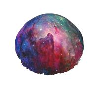 Colorful Galaxy Print Soft Lined Shower Cap, Double Layer Washable Wide Elastic Band Hair Shower Cap For Bath
