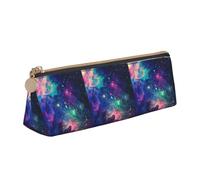 colorful Galaxy Triangle Leather Case Multi Functional Cosmetic Bag Portable Makeup and Stationery Storage Bag , White, One Size, Lightweight