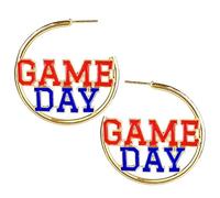 Colorful Game Day Hoop Earrings Football Game Day Letter Hoop Earrings Sport Balls Cheering Round Big Hoop Earrings Sport Team Spirits Fans Jewelry Accessories, Alloy Steel, No Gemstone