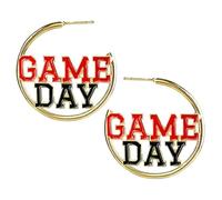 Colorful Game Day Hoop Earrings Football Game Day Letter Hoop Earrings Sport Balls Cheering Round Big Hoop Earrings Sport Team Spirits Fans Jewelry Accessories, Alloy Steel, No Gemstone