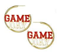 Colorful Game Day Hoop Earrings Football Game Day Letter Hoop Earrings Sport Balls Cheering Round Big Hoop Earrings Sport Team Spirits Fans Jewelry Accessories, Alloy Steel, No Gemstone