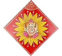 Colorful Ganesha Wall Hanging Wooden Ganesh with Sun Statue Sculpture Idol Indian wall Antique Ganpati Under for Home, Entrance, temple decor gifting Puja New year Festival Decoration(Size:-6"X6")