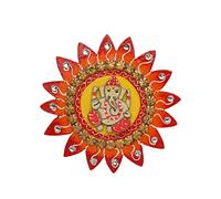 Colorful Ganesha Wall Hanging Wooden Ganesh with Sun Statue Sculpture Idol Indian wall Décor Antique Ganpati Under Sun Statue for Home Entrance temple décor and gifting Puja Decorations (Size :- 5")